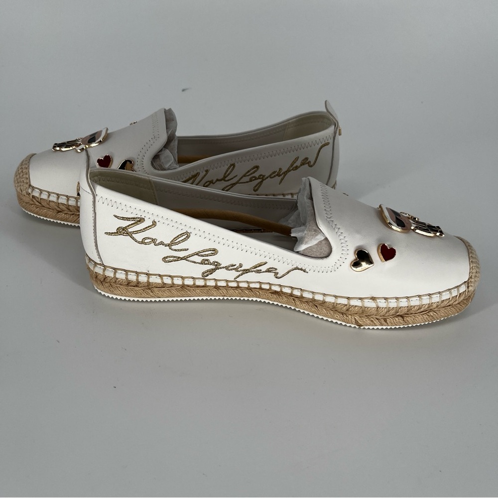 Karl Lagerfeld Michaela Espadrille Flats White Logo - Size 9.5 - Picture 4 of 12